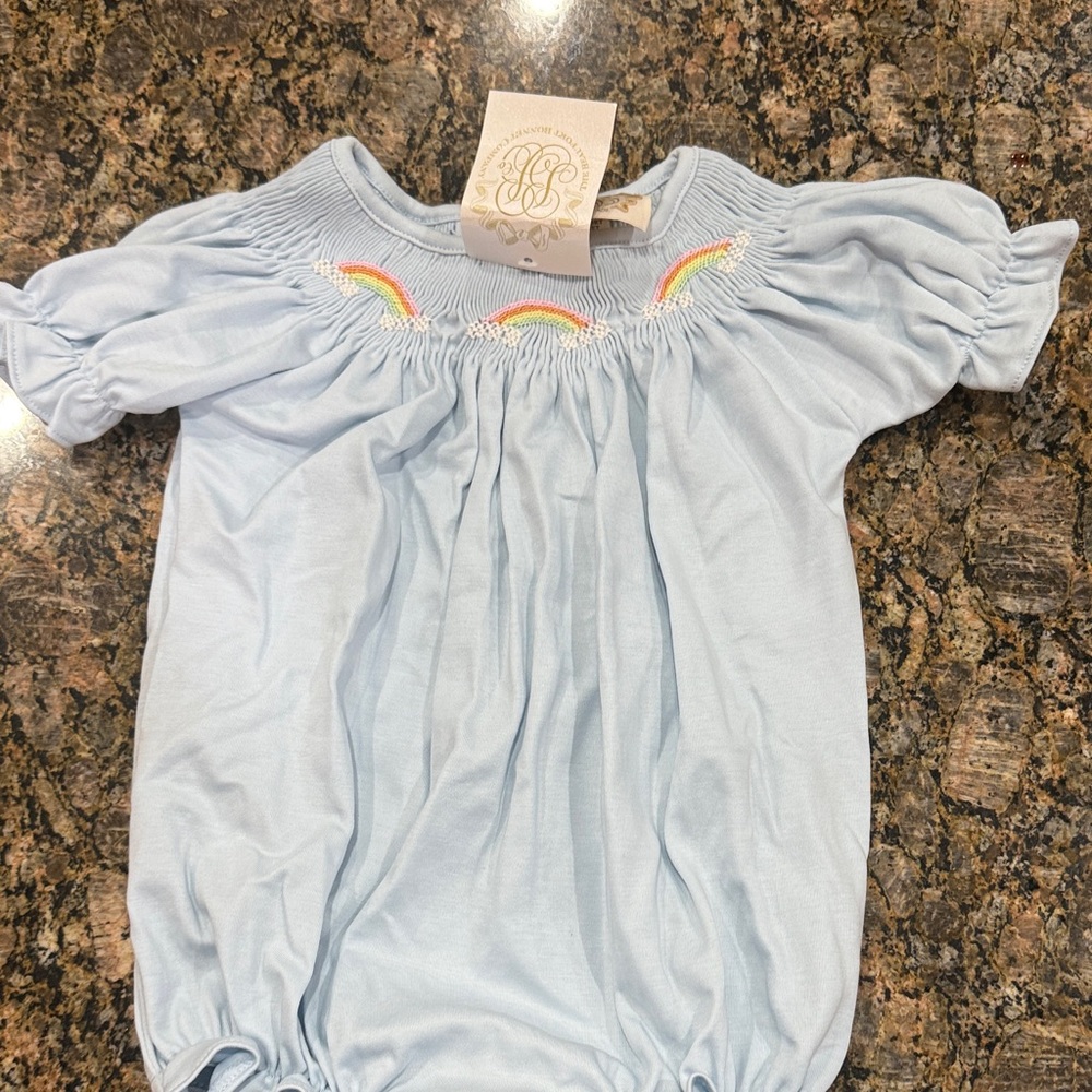 Beaufort bonnet smocked Romper bubble with Rainbow Embroidery